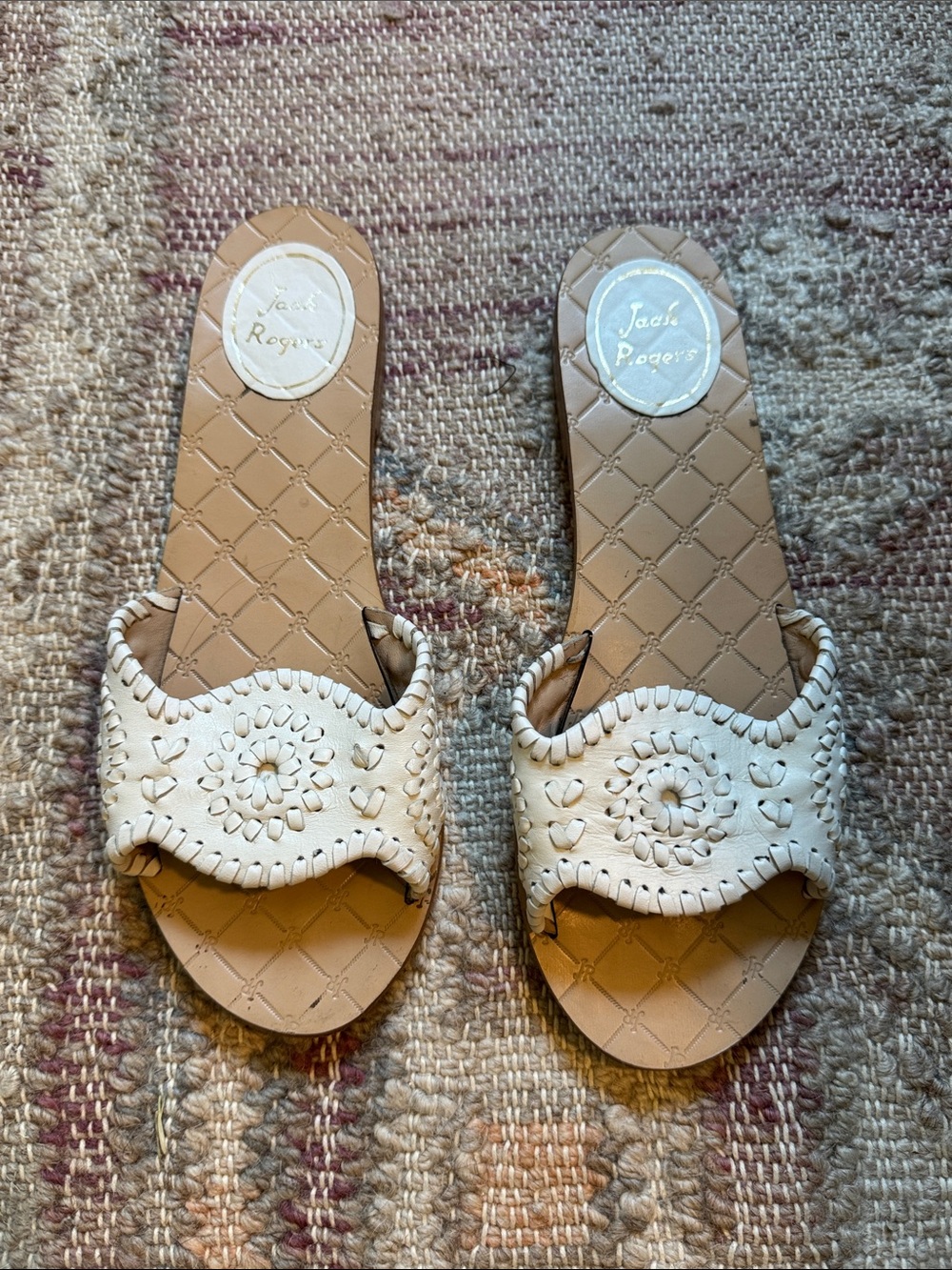 Jack Rogers White Leather Slide Sandals